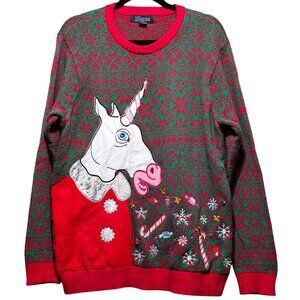 Ugly Christmas Sweater 33 Degrees Light-Up Unicorn Design Medium Cotton Polyeste